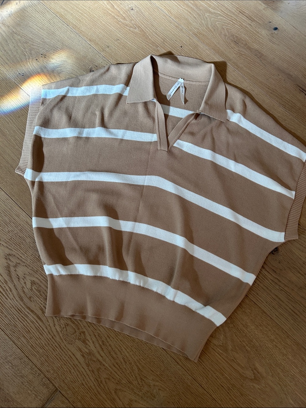 Dreamers Cropped Polo Tunic in Camel and White Stripes